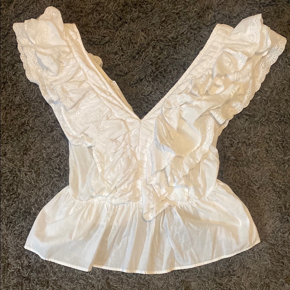 Express Elegant White Ruffled Women's Top - Picture 3 of 5